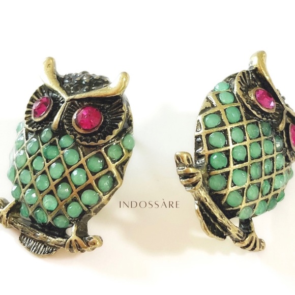 1 LEFT! Multicolor Crystal Owl Stud Earrings - Picture 3 of 3